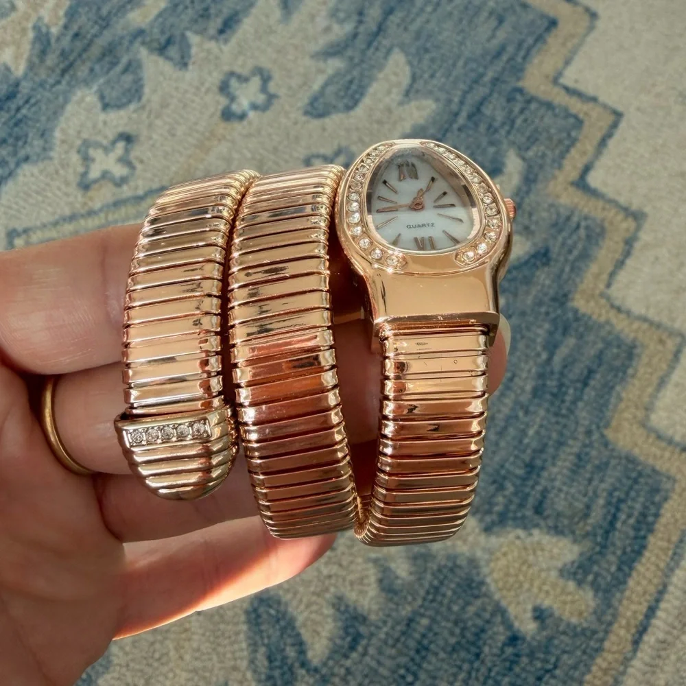 Serpenti Luxury Rose Gold Wrap Watch with Crystal-Embellished Teardrop Dial